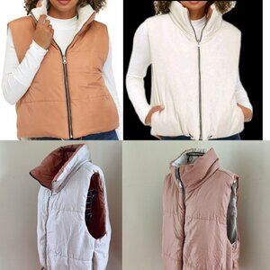 NEW Vine & Valley Reversable Puffer Vest  Pockets Zipper M Tan Cream